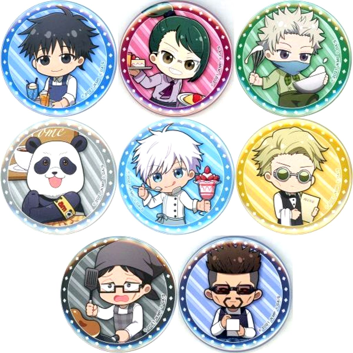 Set of 8 Movie Jujutsu Kaisen 0 x Tower Records Cafe Button Collection Waiter Ver. [USED]