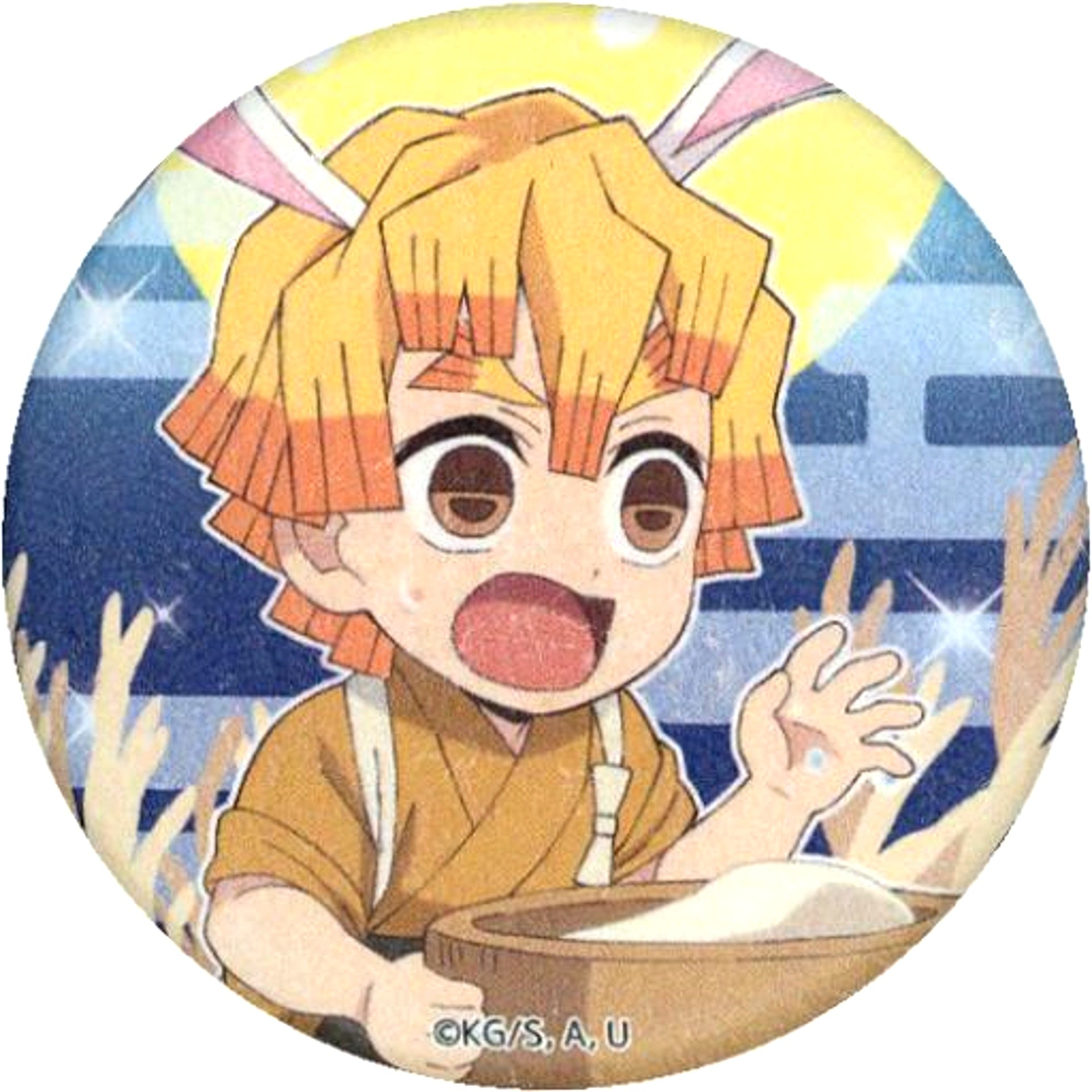 Zenitsu Agatsuma Demon Slayer: Kimetsu no Yaiba x ufotable Cafe Machi Asobi Cafe Moon Viewing Event 2022 Japanese Paper Style Random Button [USED]