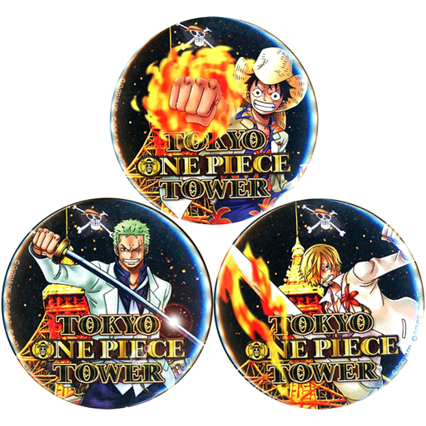 Set of 3 Luffy & Zoro & Sanji Button Set One Piece FILM GOLD x Tokyo One Piece Tower [USED]