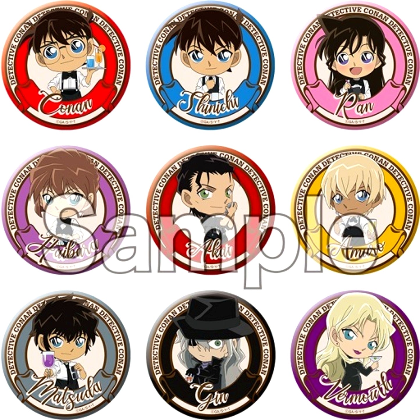 Set of 9 Group Detective Conan Trading Button Bartender Deformed [USED]