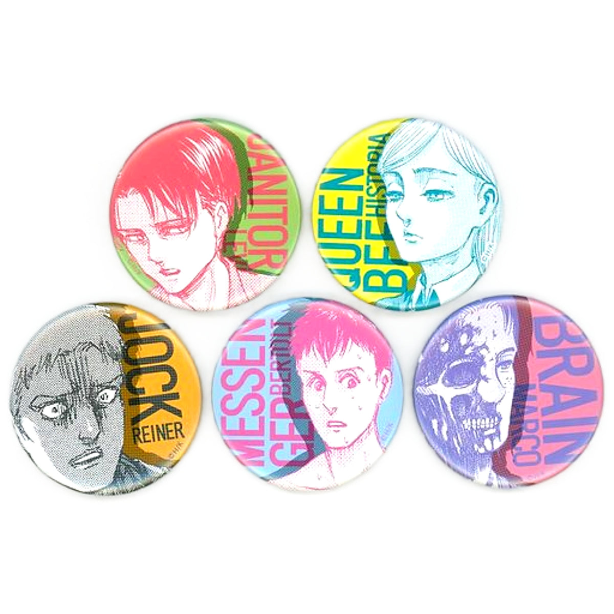 Levi Ackerman, etc. Attack on Titan Trading Can Badge B Ver. Online Exhibition Attack on School Caste Limited All 5 Types Set Tin Badge [USED]