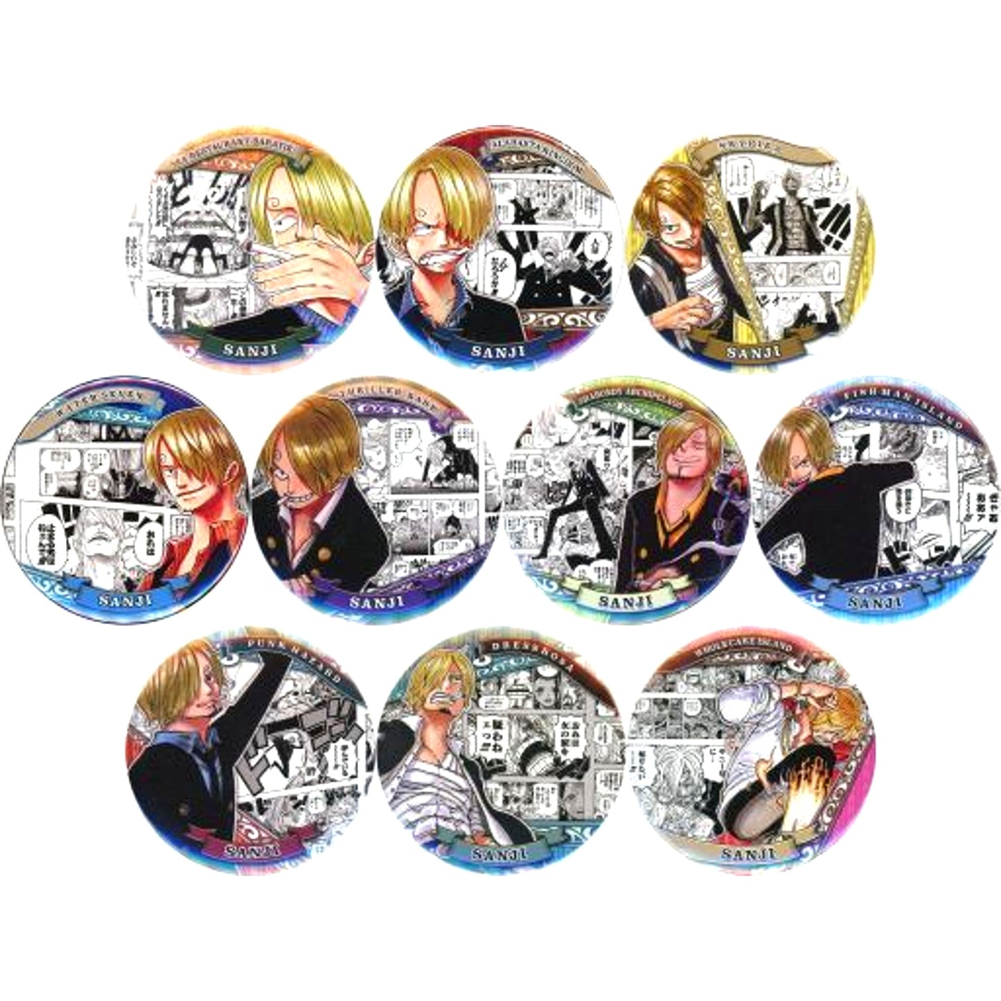 Set of 10 Sanji One Piece Collection Button HEROES [USED]