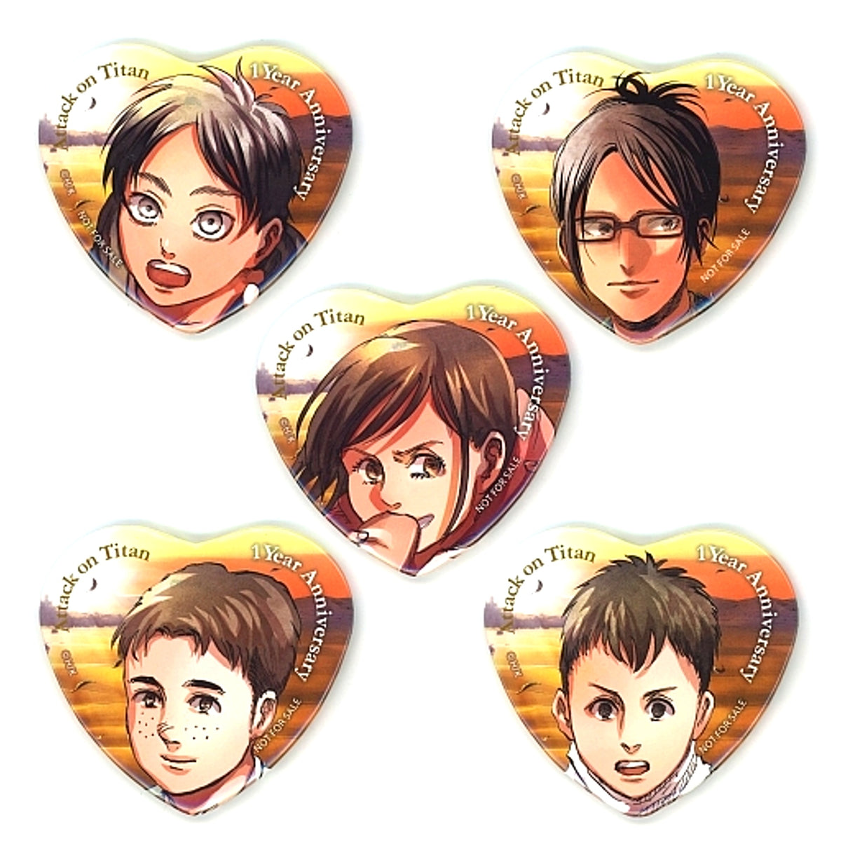 Set of 5 Attack on Titan 1st Anniversary of Completion Flower Series Vol.1 Memorial Heart Button Purchase Bonus [USED]