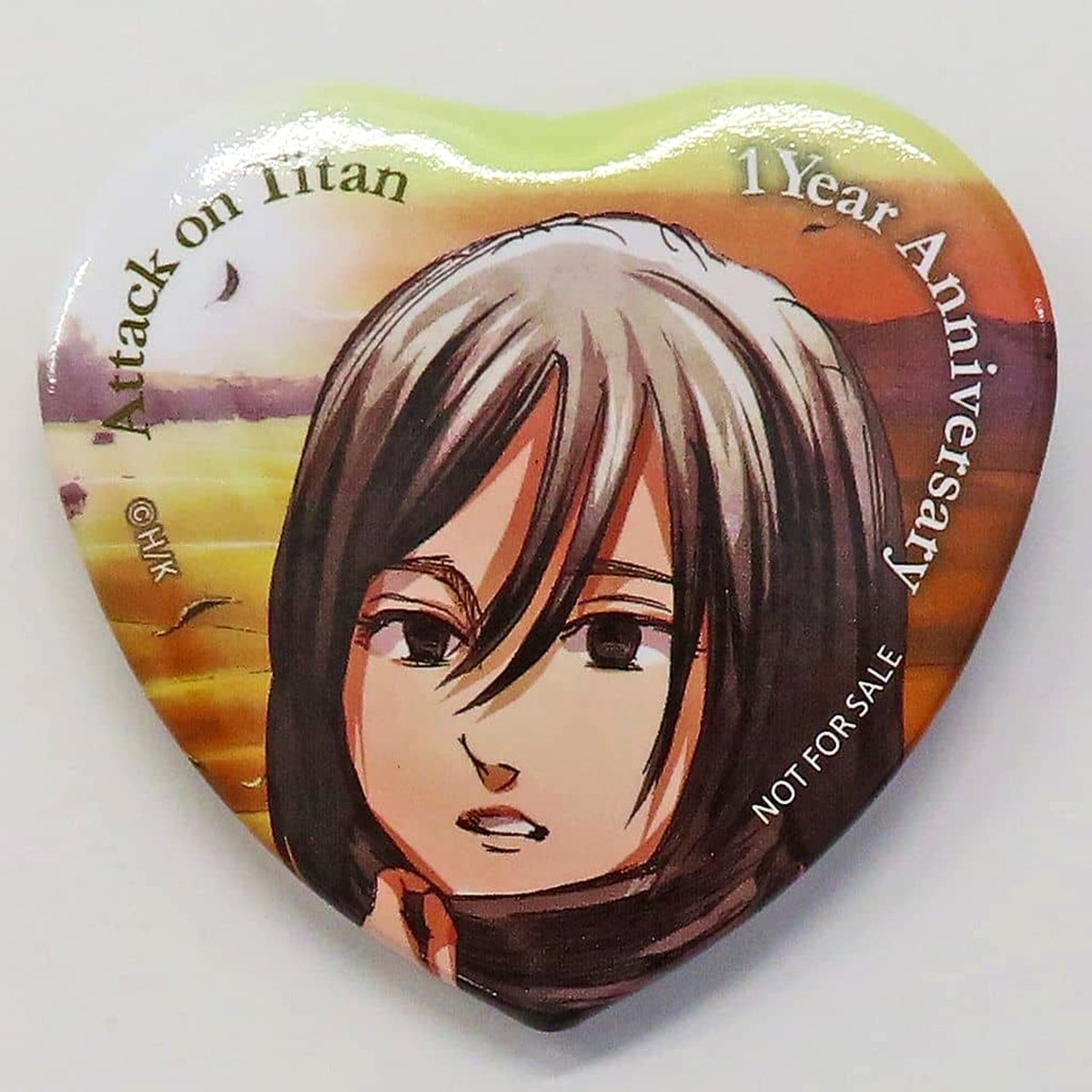 Attack on Titan Mikasa Ackerman Memorial Heart-Shaped Can Badge 1st Anniversary Flower Series Part 2 Purchase Bonus Buttons [USED]