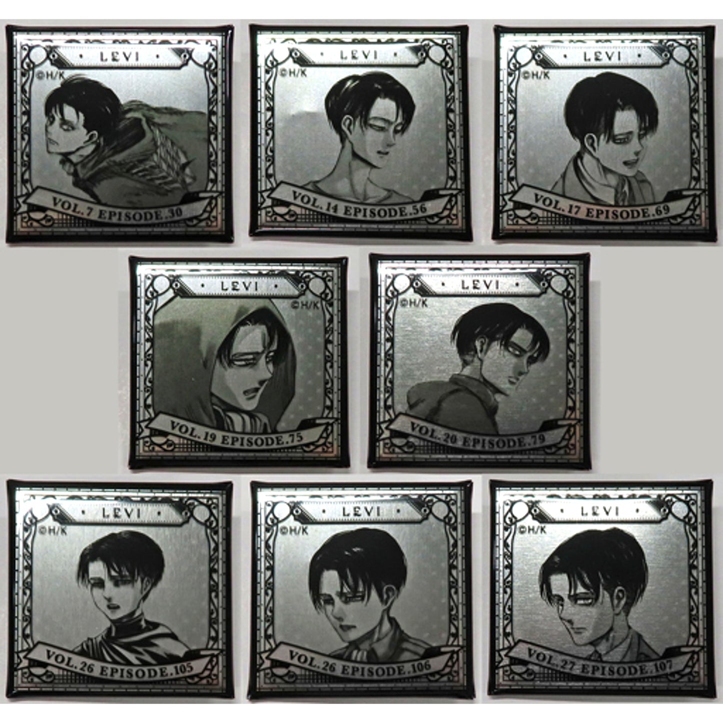 Set of 8 Levi Birthday 2021 Attack on Titan Memorial Fragment Trading Square Button [USED]