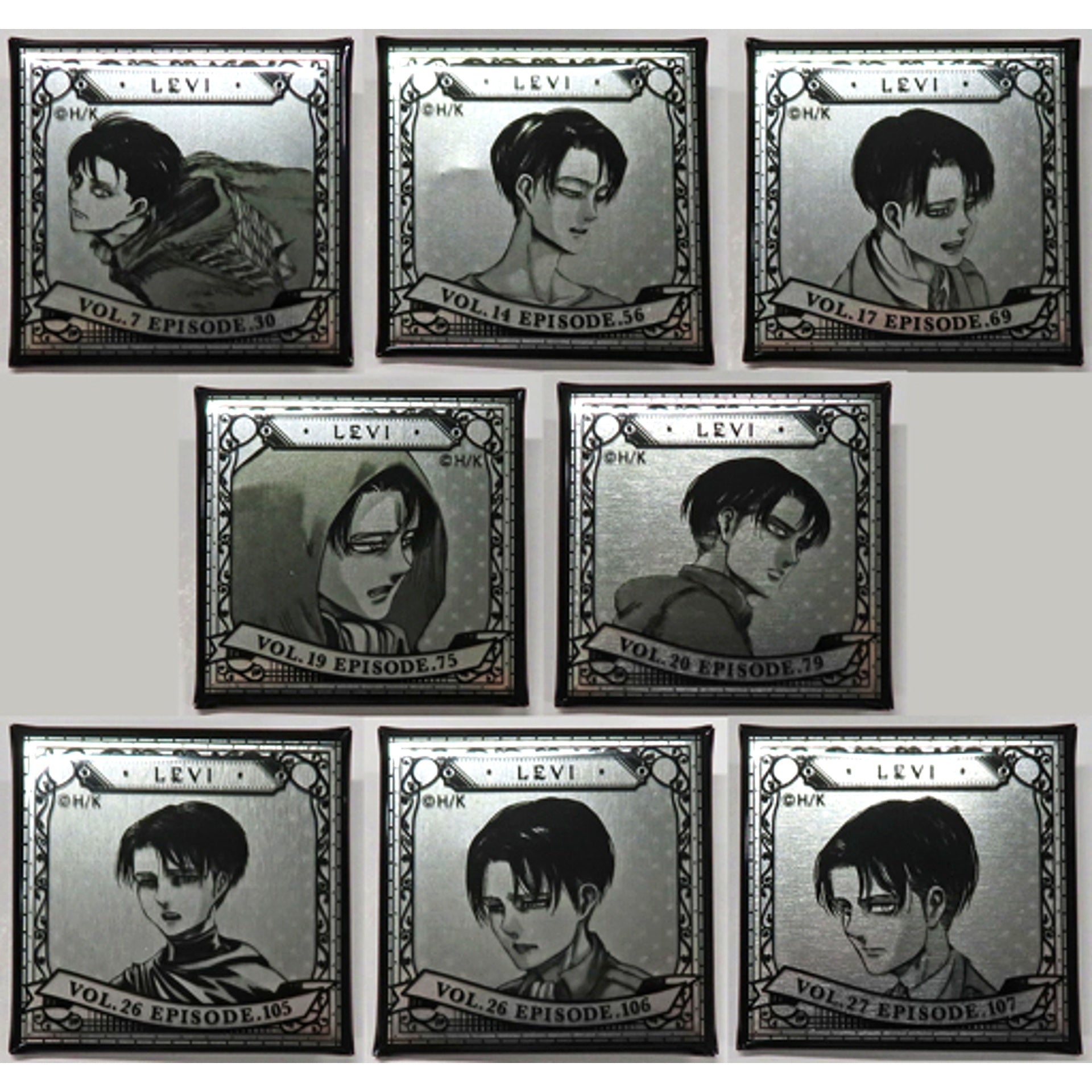 Set of 8 Levi Birthday 2021 Attack on Titan Memorial Fragment Trading Square Button [USED]