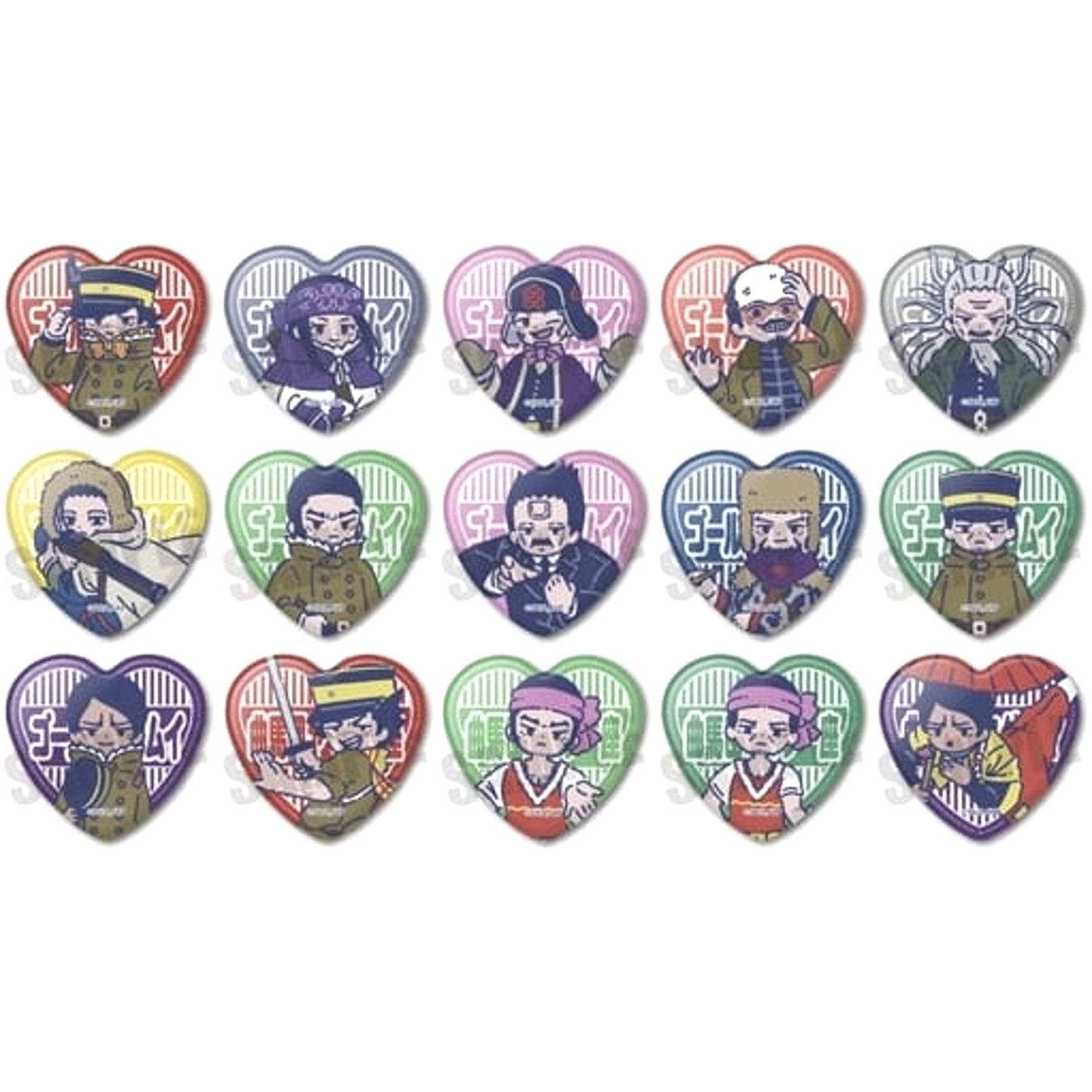 Golden Kamuy Saichi Sugimoto & Others Retopop Heart Shaped Can Badge A All 15 Types Set Buttons [USED]