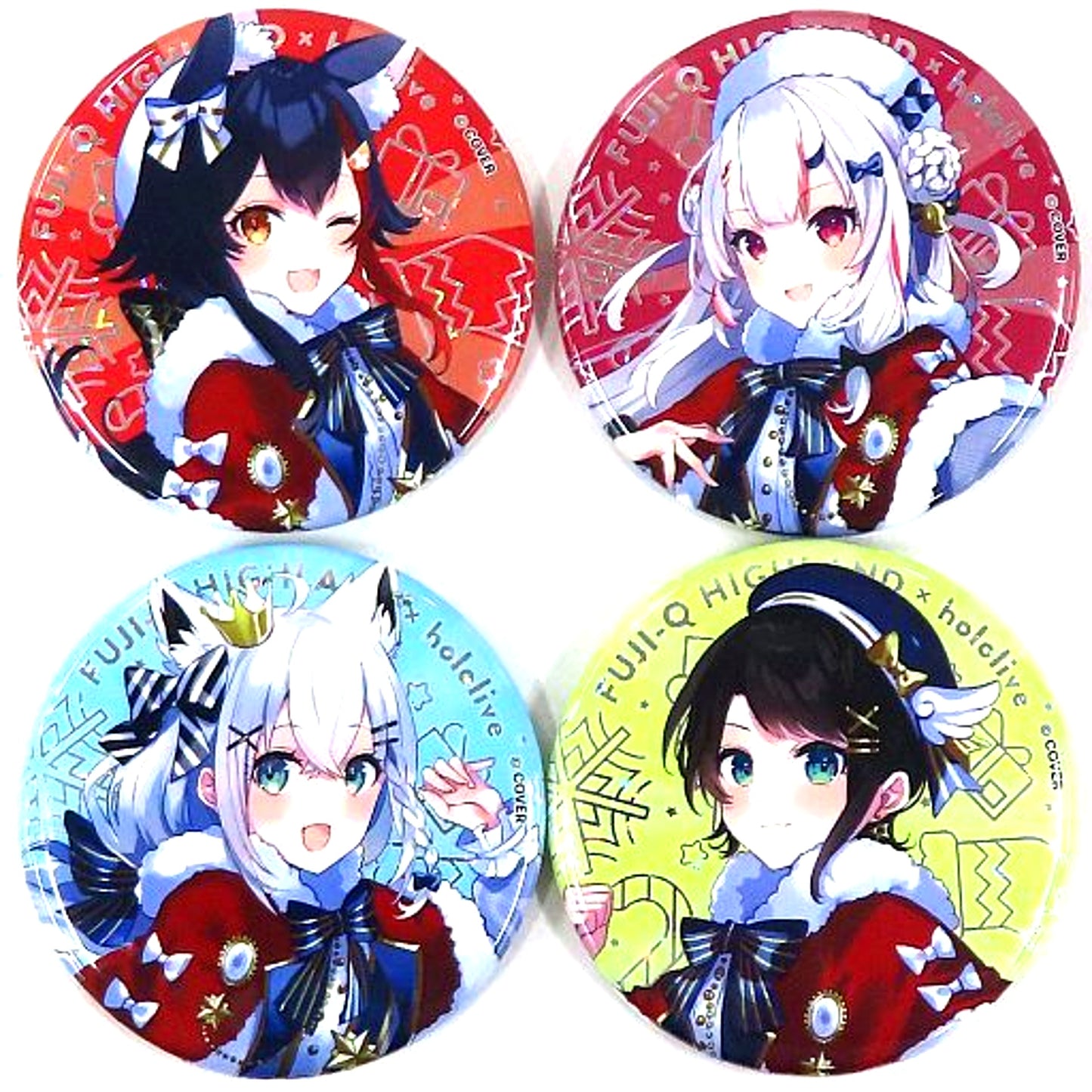 Set of 4 Group Virtual YouTuber Hololive Hologram Button in Fuji-Q Highland SNOW WORLD [USED]