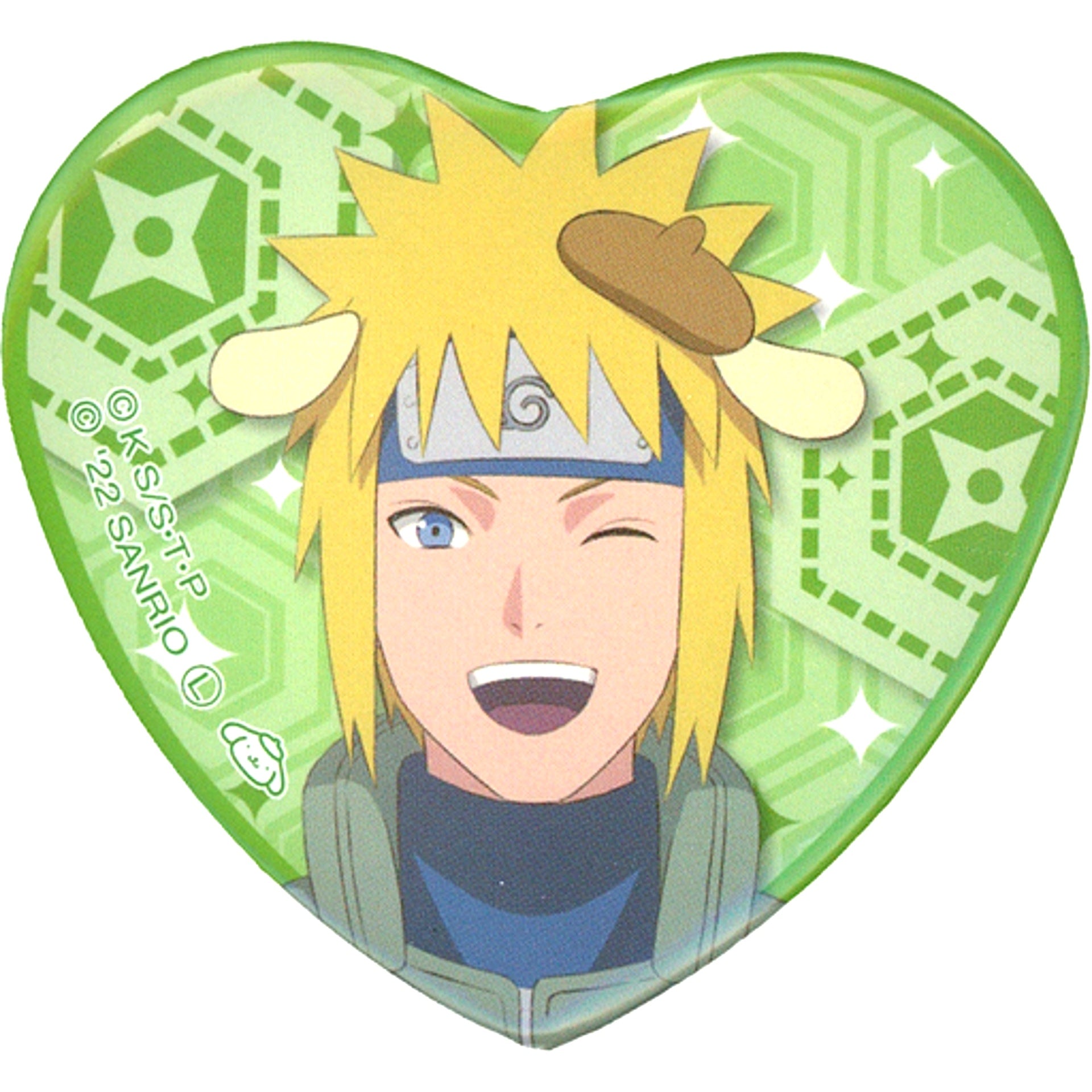 Minato Namikaze x Pompompurin Naruto x Sanrio Characters Heart Hologram Button Full Body Shonen Arc [USED]