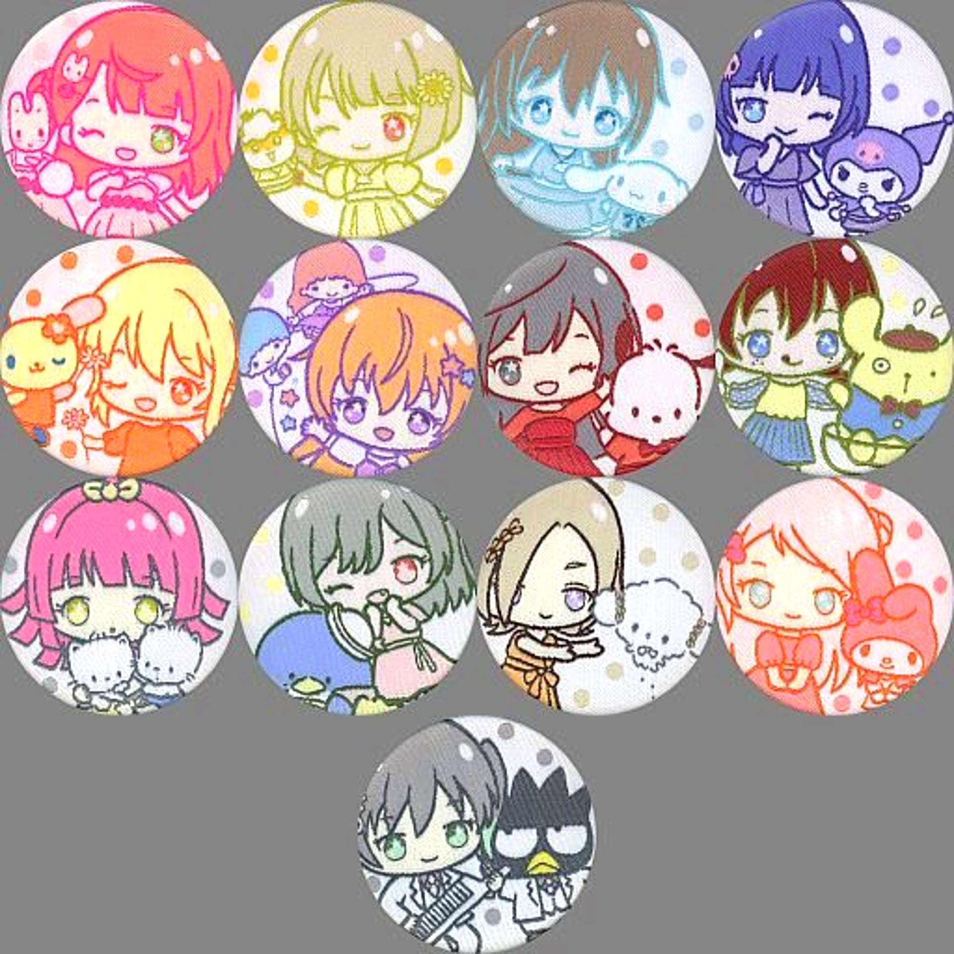 Set of 13 Love Live! Nijigasaki High School Idol Club x Sanrio Characters Woven Embroidery Button [USED]