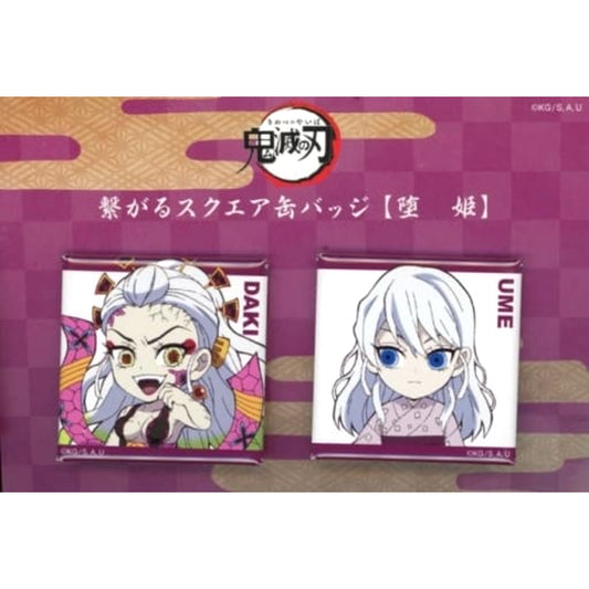 Daki Demon Slayer: Kimetsu no Yaiba Mugen Train & Entertainment District Arc Set of 2 Newly Drawn Connecting Mini Character Square Button Entertainment District Arc Character Emaki Cafe in Ufotable Cafe X Machi Asobi Cafe Limited [USED]
