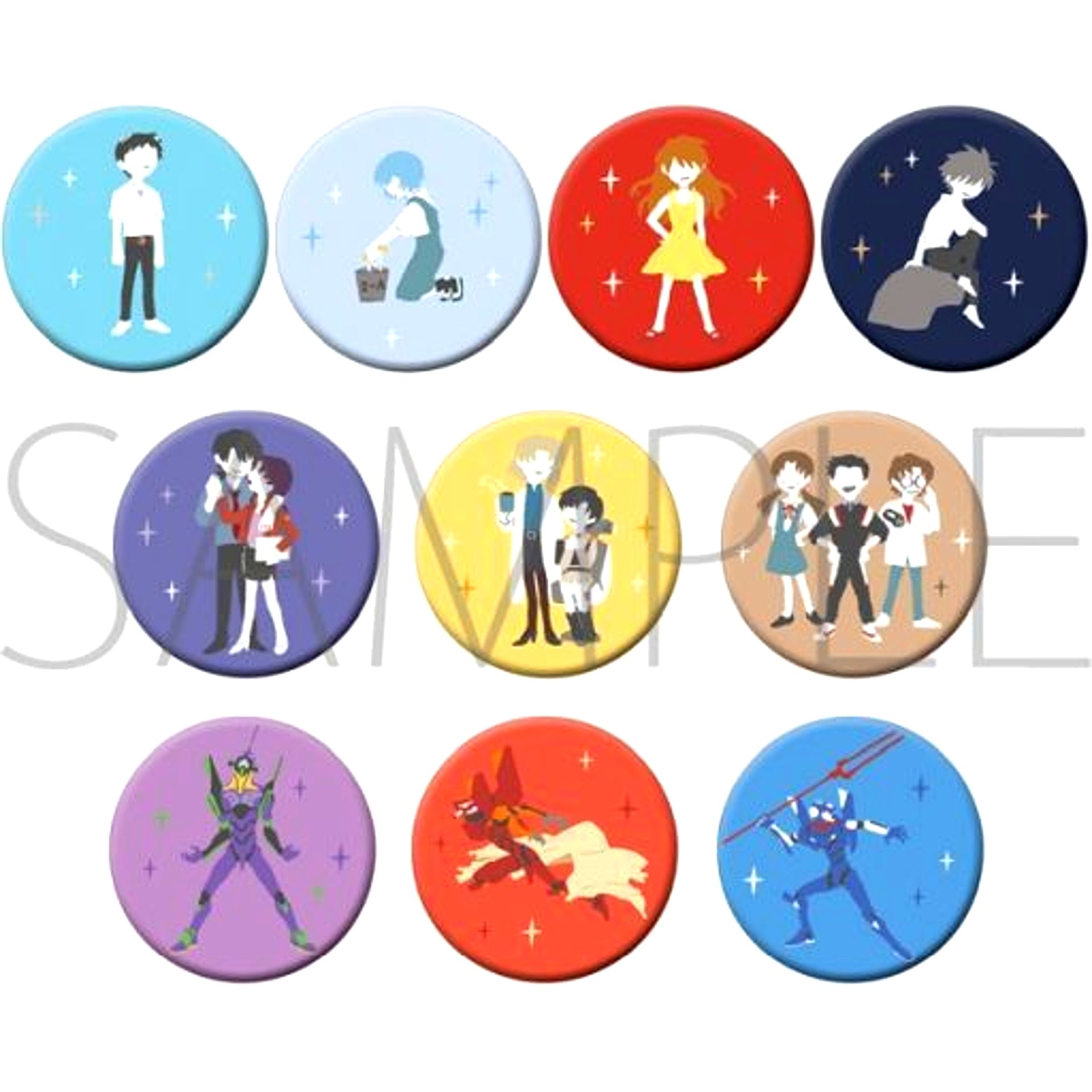 Set of 10 Trading Woven Fabric Button Yuru Palette Neon Genesis Evangelion [USED]