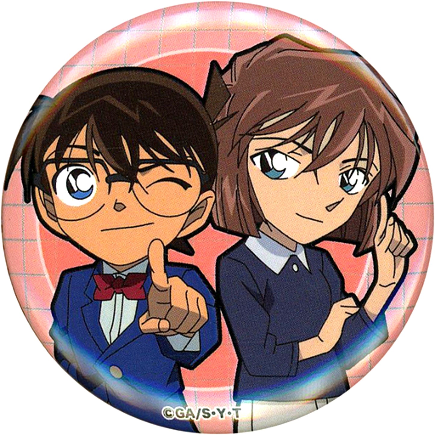 Conan Edogawa and Ai Haibara Check Detective Conan Button [USED]