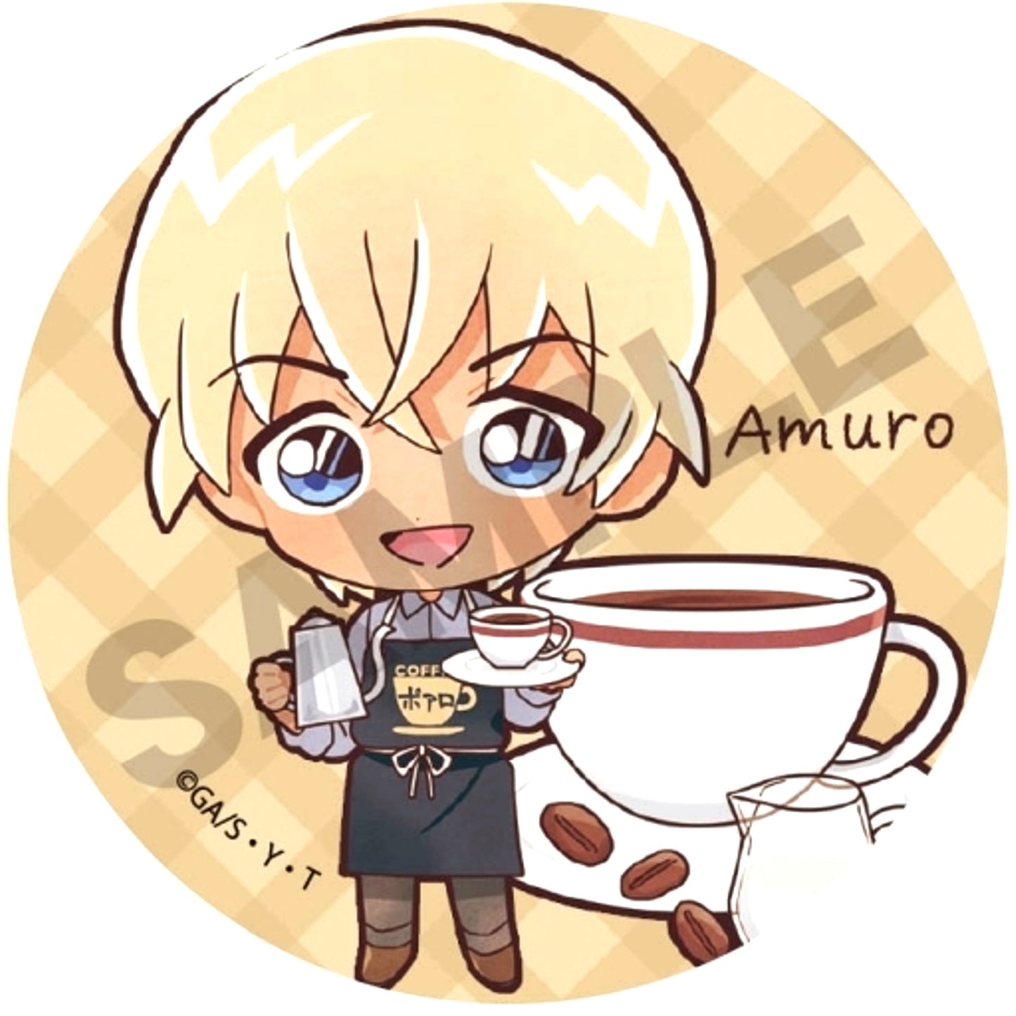 Toru Amuro Detective Conan Trading Button Chara Peko Drink Ver. [USED]