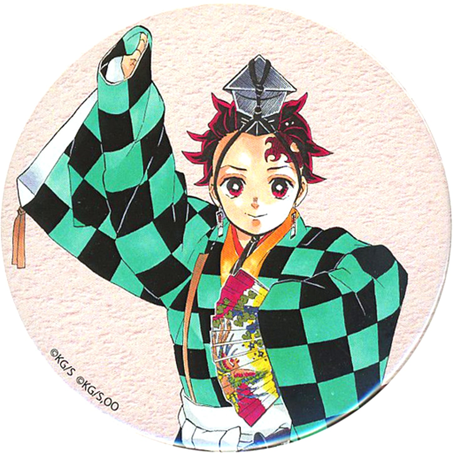 Tanjiro Kamado Demon Slayer: Kimetsu no Yaiba Pink Color Button Round Shape Noh Kyogen [USED]