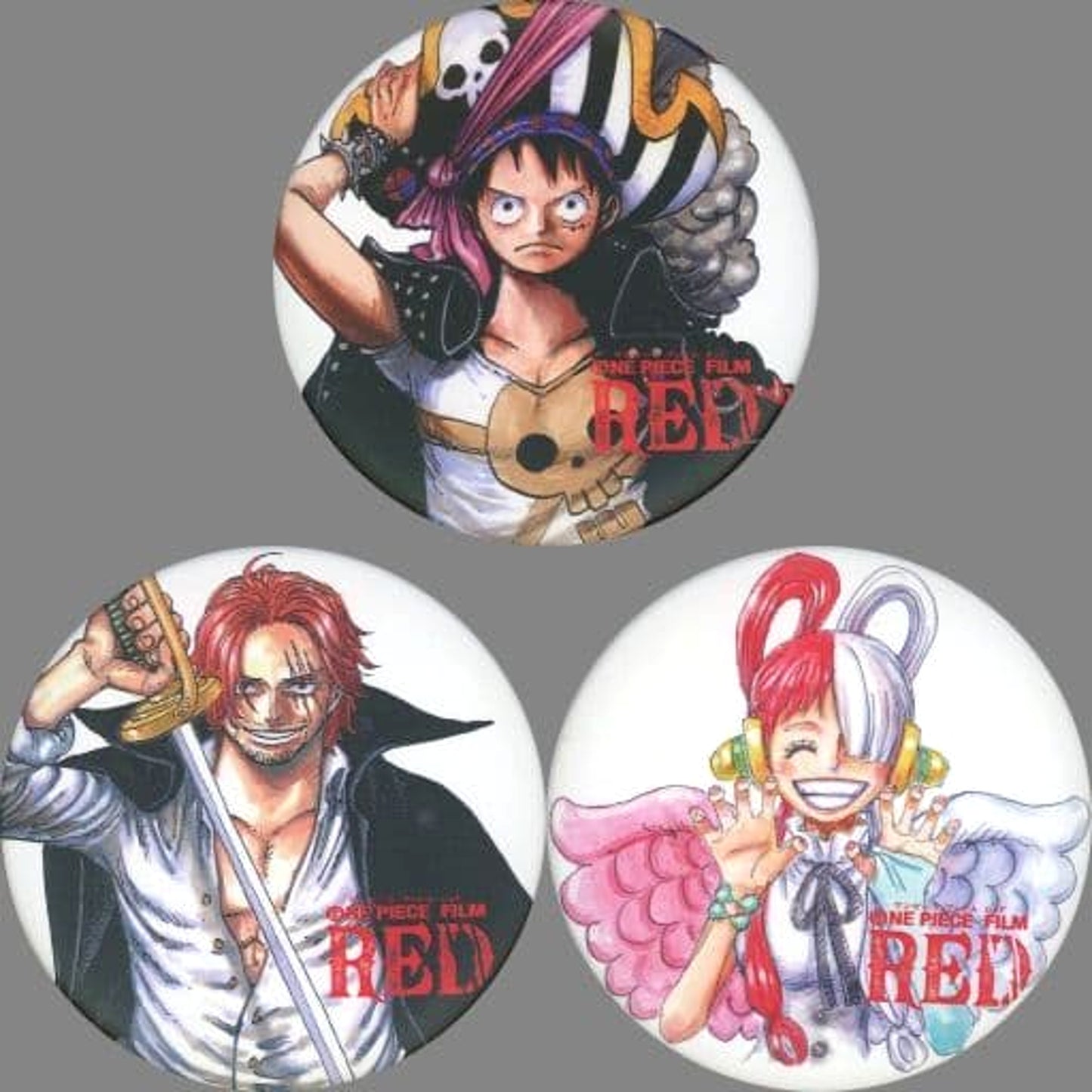 Monkey D. Luffy & Shanks & Uta Button Set One Piece Film Red Theater Goods [USED]