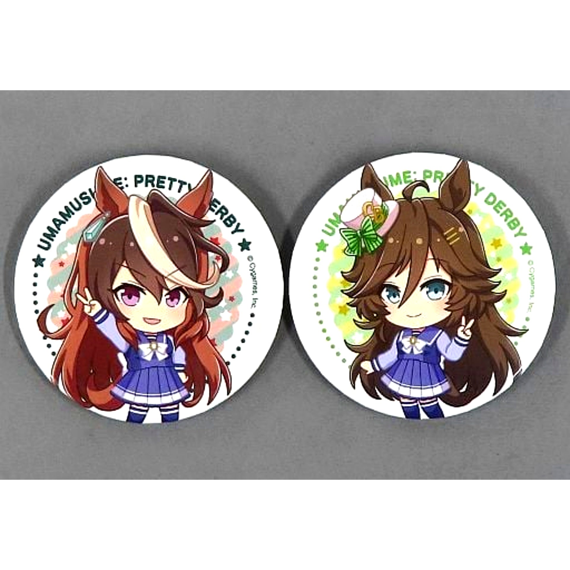 Set of 2 Symboli Rudolf & Mr. C.B. Uma Musume Pretty Derby 2nd Anniversary V Sign Trading Button 7-Eleven x Uma Musume Pretty Derby 2nd Anniversary Campaign [USED]