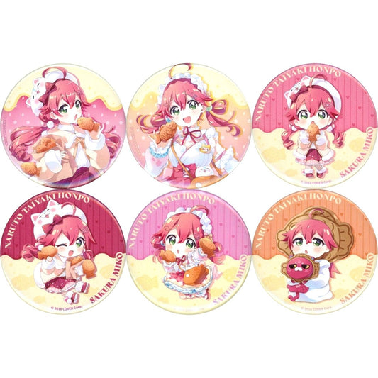Set of 6 Virtual YouTuber Holo Live Sakura Miko x Naruto Taiyaki Honpo Trading Button [USED]