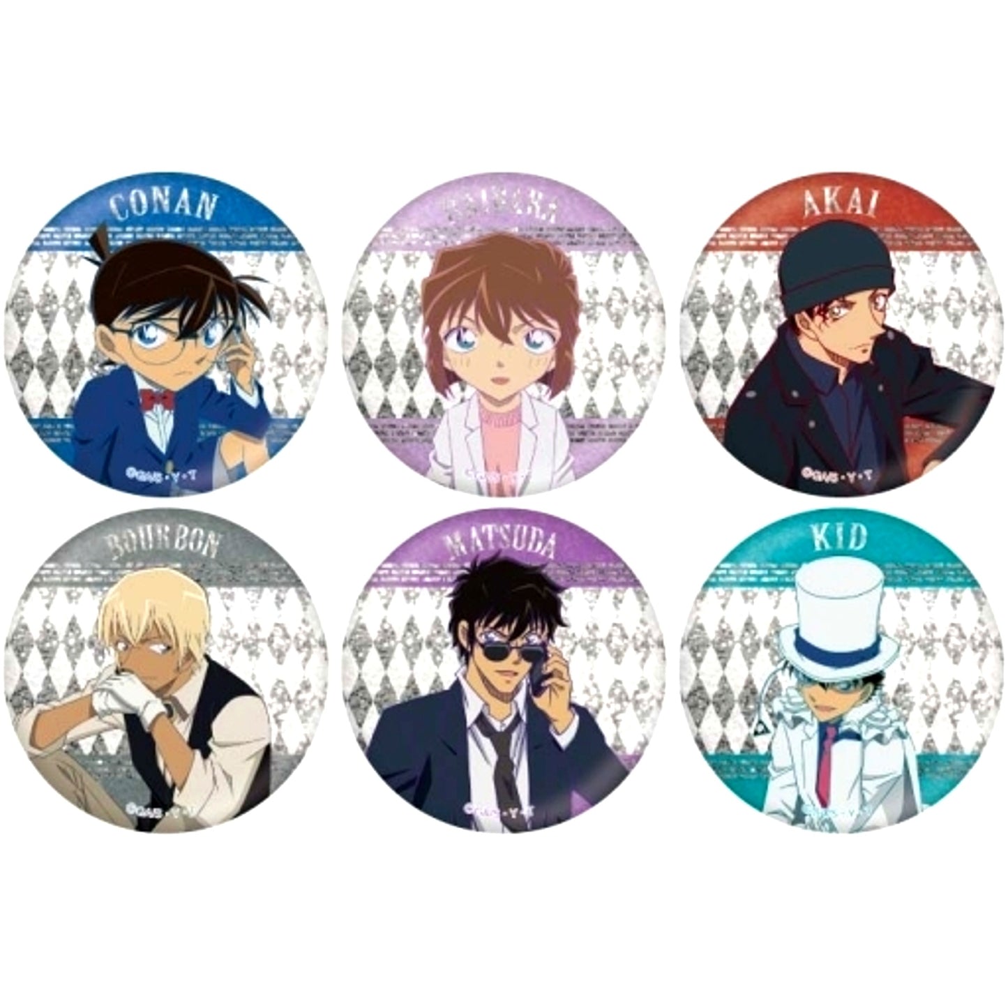 Set of 6 Detective Conan Trading Metallic Button J [USED]