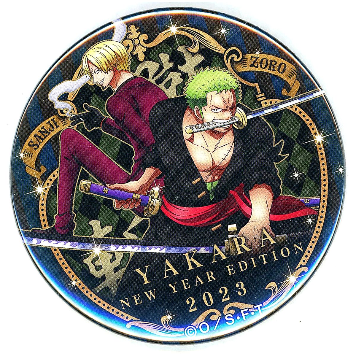 Roronoa Zoro, Sanji One Piece Button New Year Edition Straw Store Limited Only from Pirate Bag 2023 Gold [USED]
