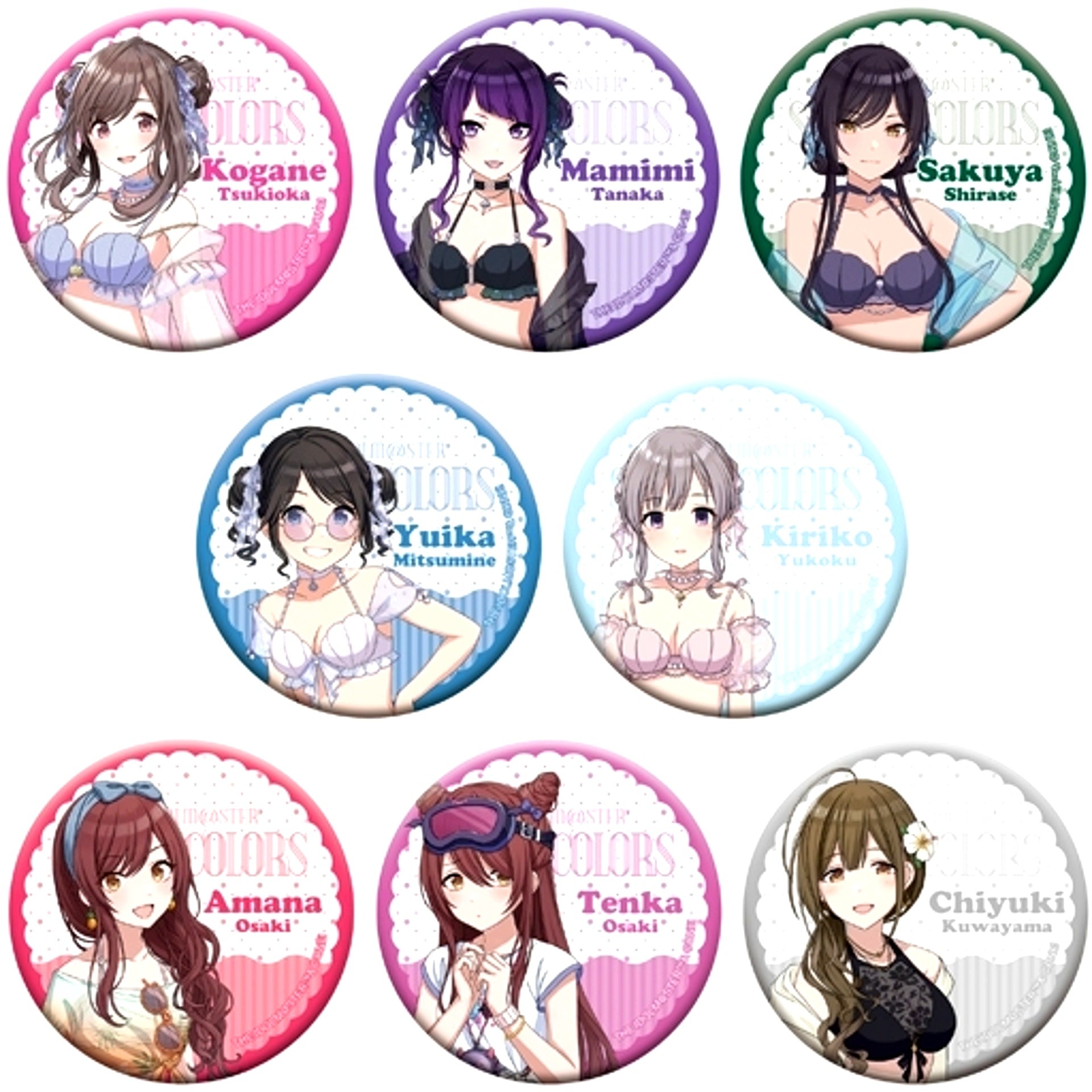 Set of 8 The Idolmaster Shiny Colors Character Badge Collection Hottest Summer B [USED]