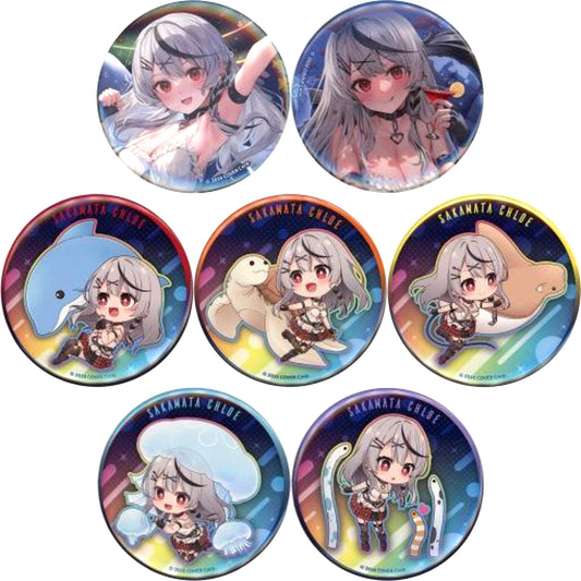 Set of 7 Group Virtual YouTuber Hololive Sakamata Chloe in Maxell Aqua Park Shinagawa Trading Button [USED]