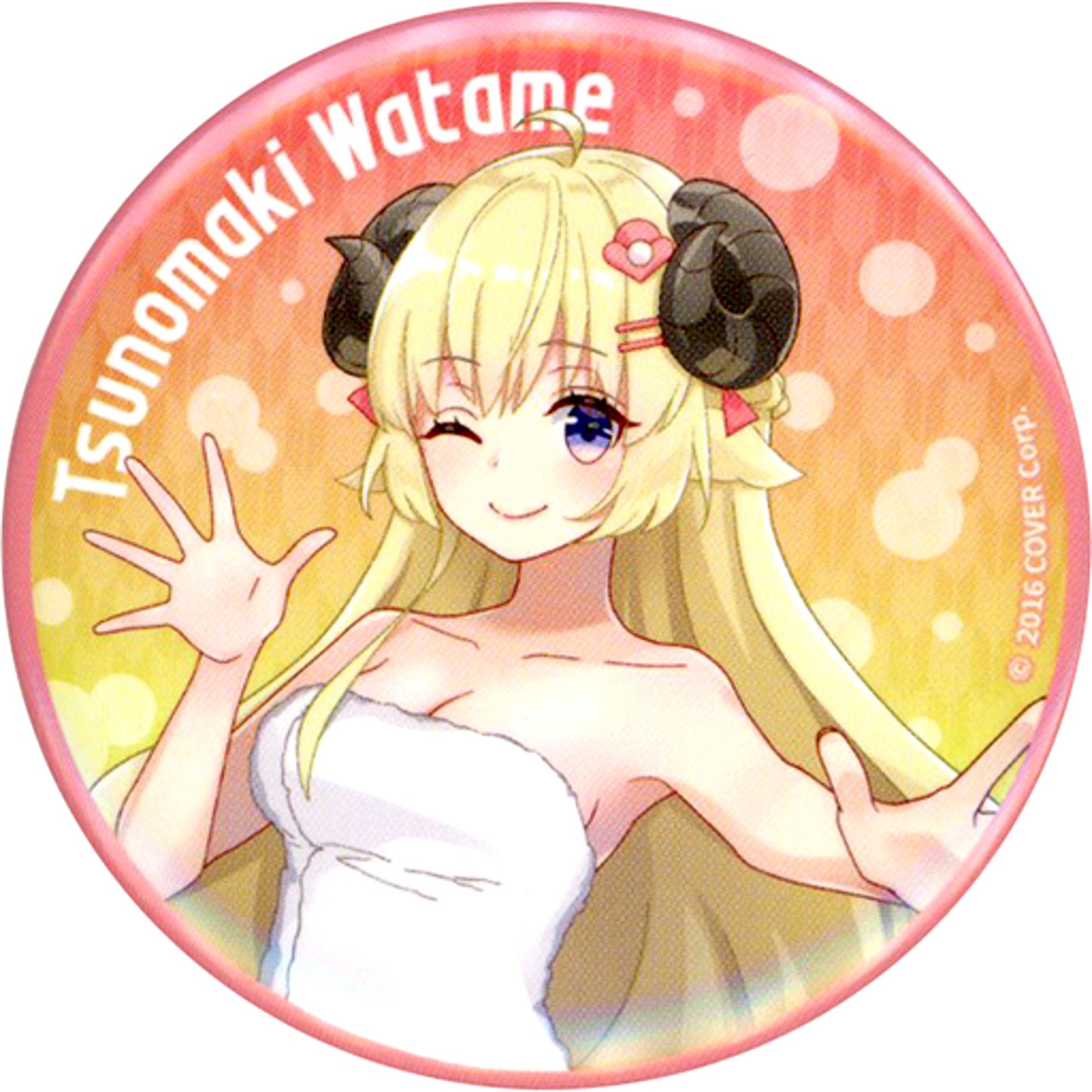 Tsunomaki Watame After Bath Ver. Virtual YouTuber Hololive x Gokurakuyu RAKU SPA Collabo 2nd Frolife Trading Button Life Size Ver. [USED]