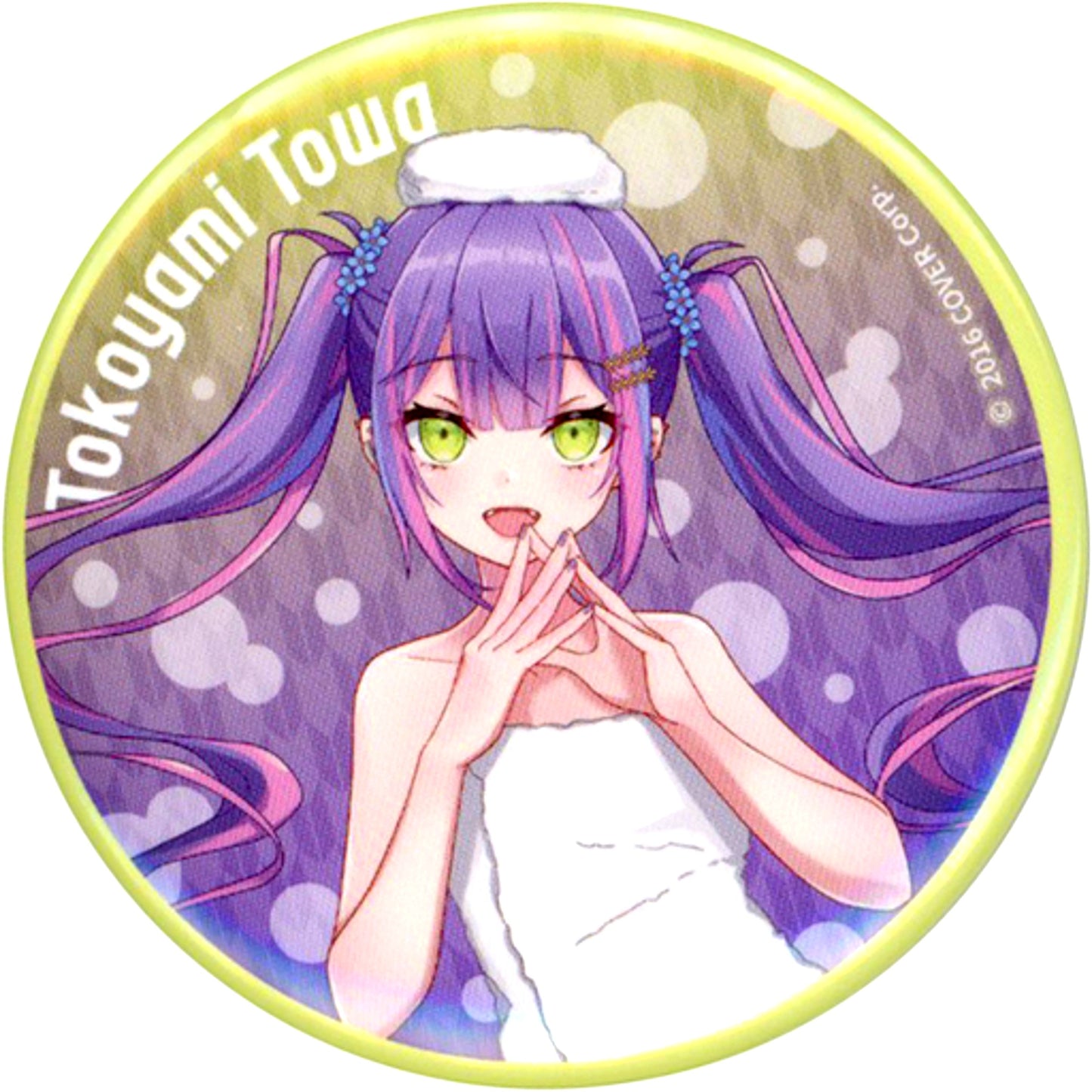 Tokoyami Towa After Bath Ver. Virtual YouTuber Hololive x Gokurakuyu RAKU SPA Collabo 2nd Frolife Trading Button Life Size Ver. [USED]