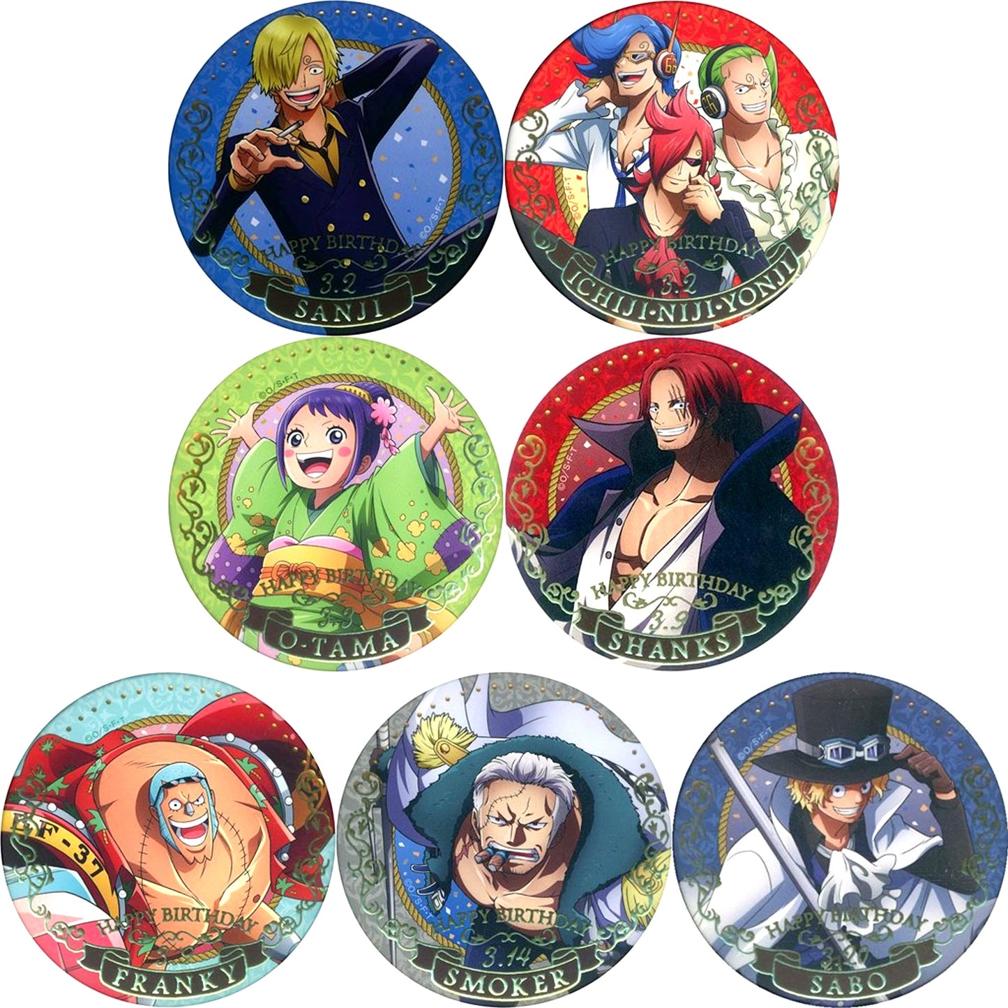 Set of 7 One Piece Birthday Jewelry Button March Mugiwara Store Ltd [USED]