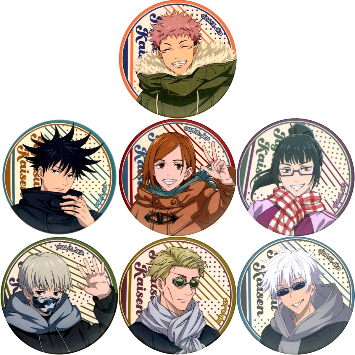 Set of 7 Winter Clothes Ver. Jujutsu Kaisen Don Quijote Illustration Button Collection [USED]