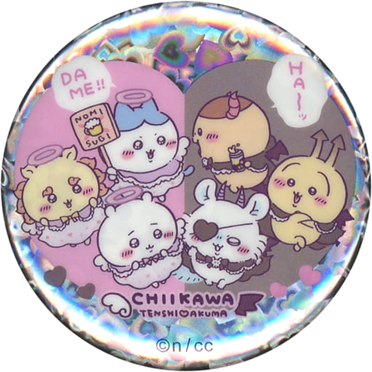 Chiikawa: Nanka Chiisakute Kawaii Yatsu Tenshi Akuma Hologram Can Badge in Capsule Tenshi Akuma @ Tokyo Station Limited Buttons [USED]