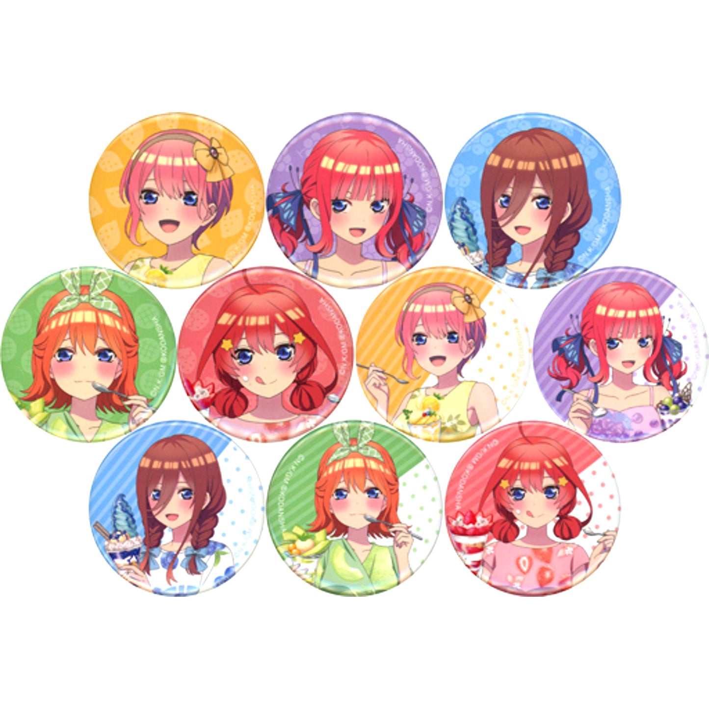 Set of 10 The Quintessential Quintuplets Movie Drawn Illustration Fruits Dress ver. Trading Button [USED]