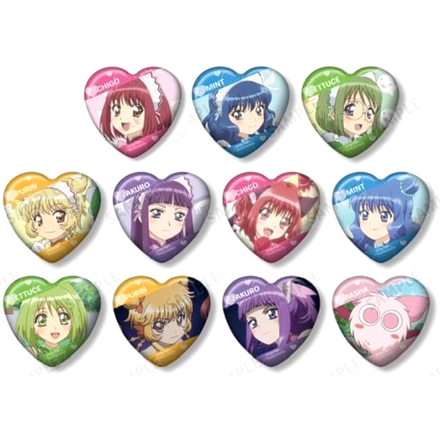 Tokyo Mew Mew New Ichigo Momomiya & Others Trading Scene Heart-Shaped Tin Badge All 11 Types Set Buttons [USED]