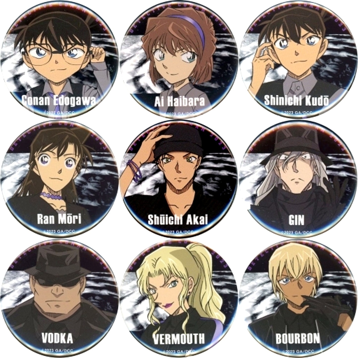Set of 9 Detective Conan The Movie Black Iron Submarine Character Button Collection Theater Goods [USED]