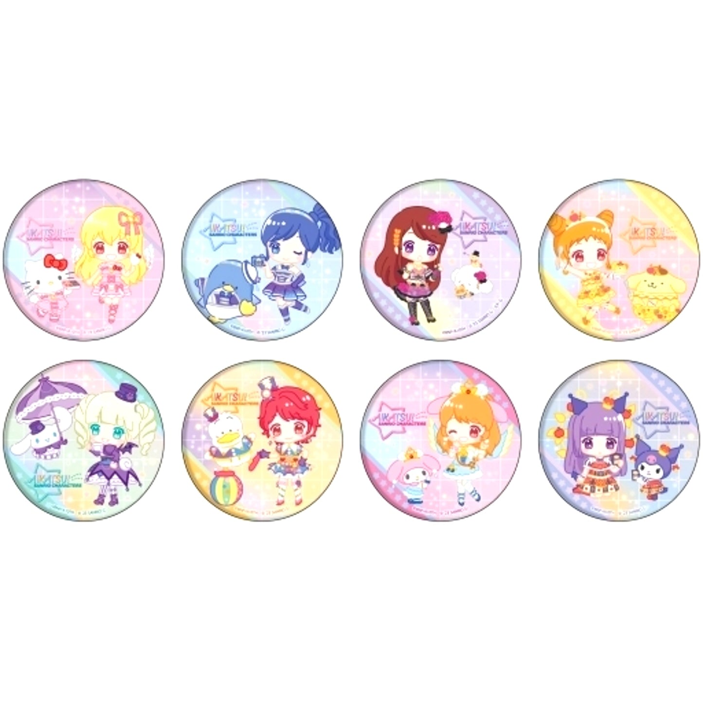 Set of 8 Aikatsu! x Sanrio Characters Button 01. Mini Character Illustration [USED]