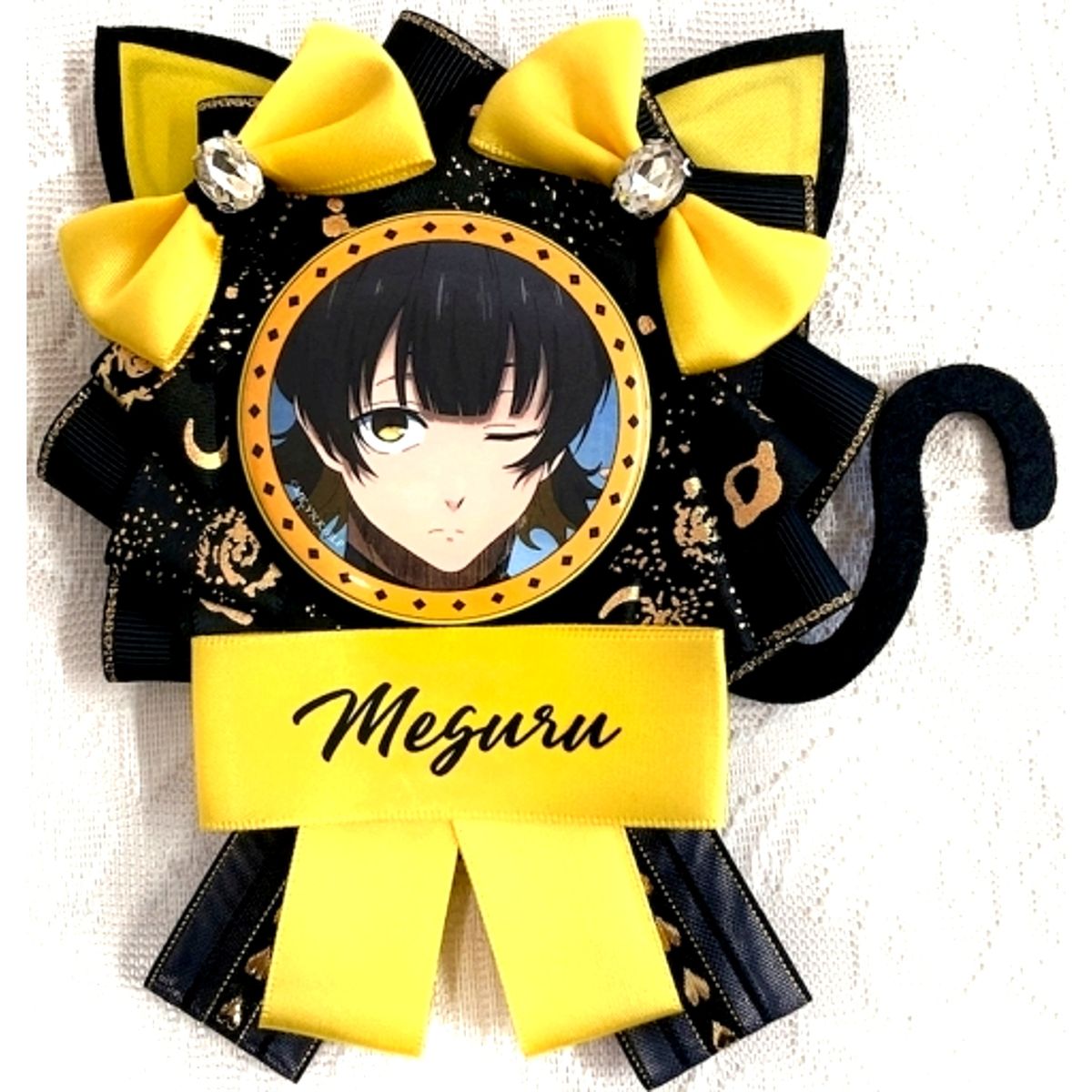 Meguru Bachira Blue Lock Cat Ear Rosette and Button Badge Set [USED]