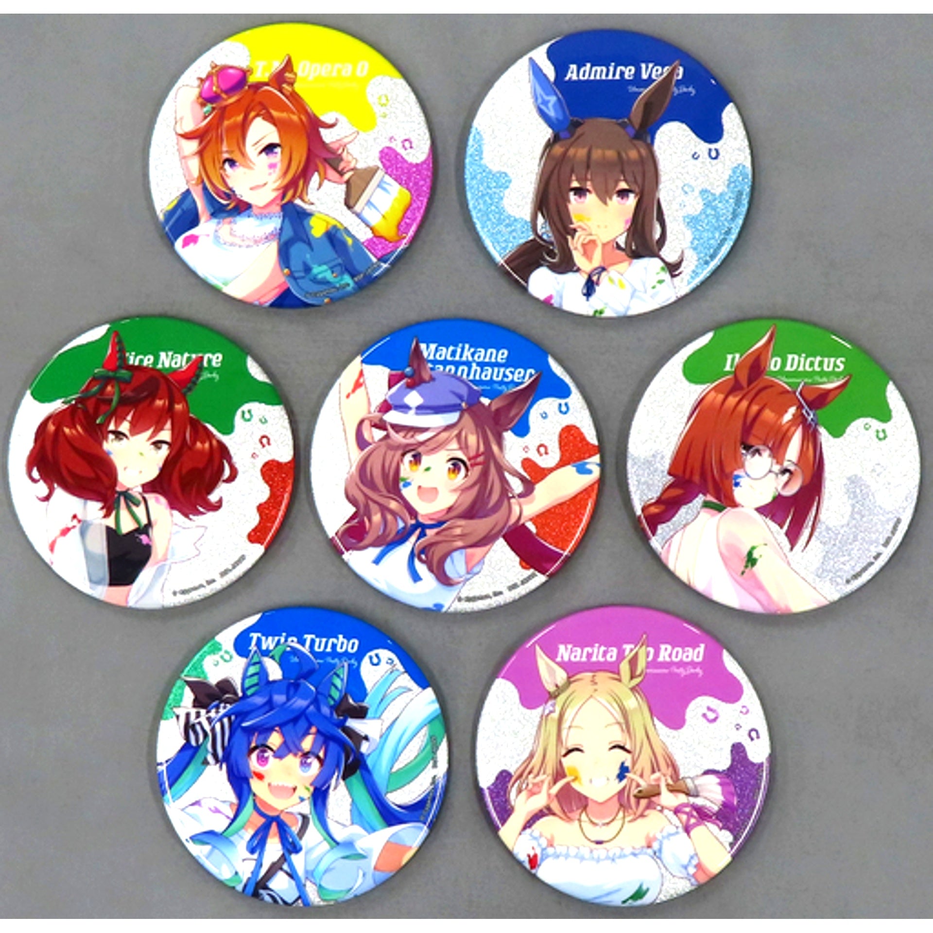 Set of 7 Group Uma Musume Pretty Derby Glitter Button Painter Style NAMCO Promotion SECOND [USED]