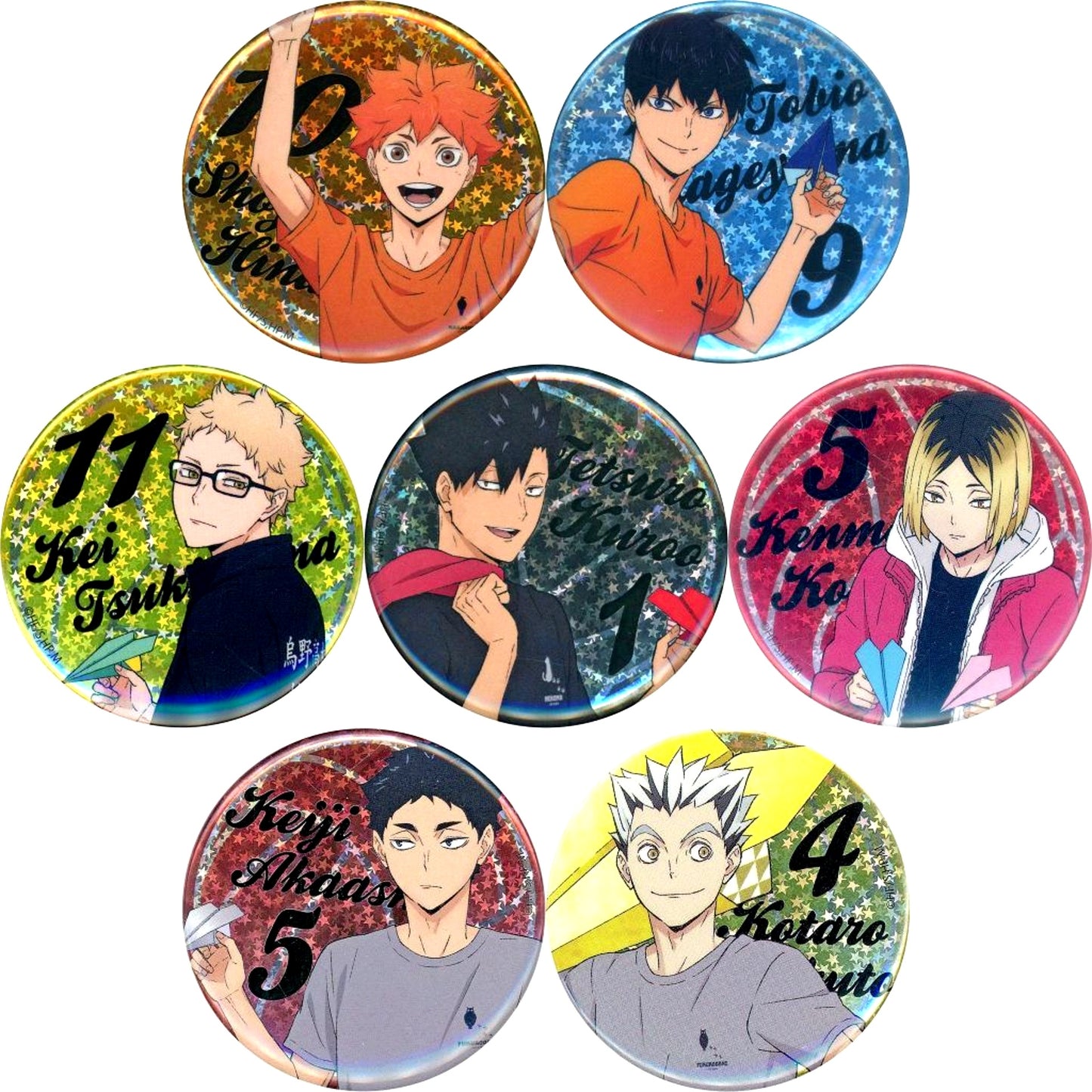 Set of 7 Haikyu!! Trading Hologram Button Paper Airplane Ver. [USED]