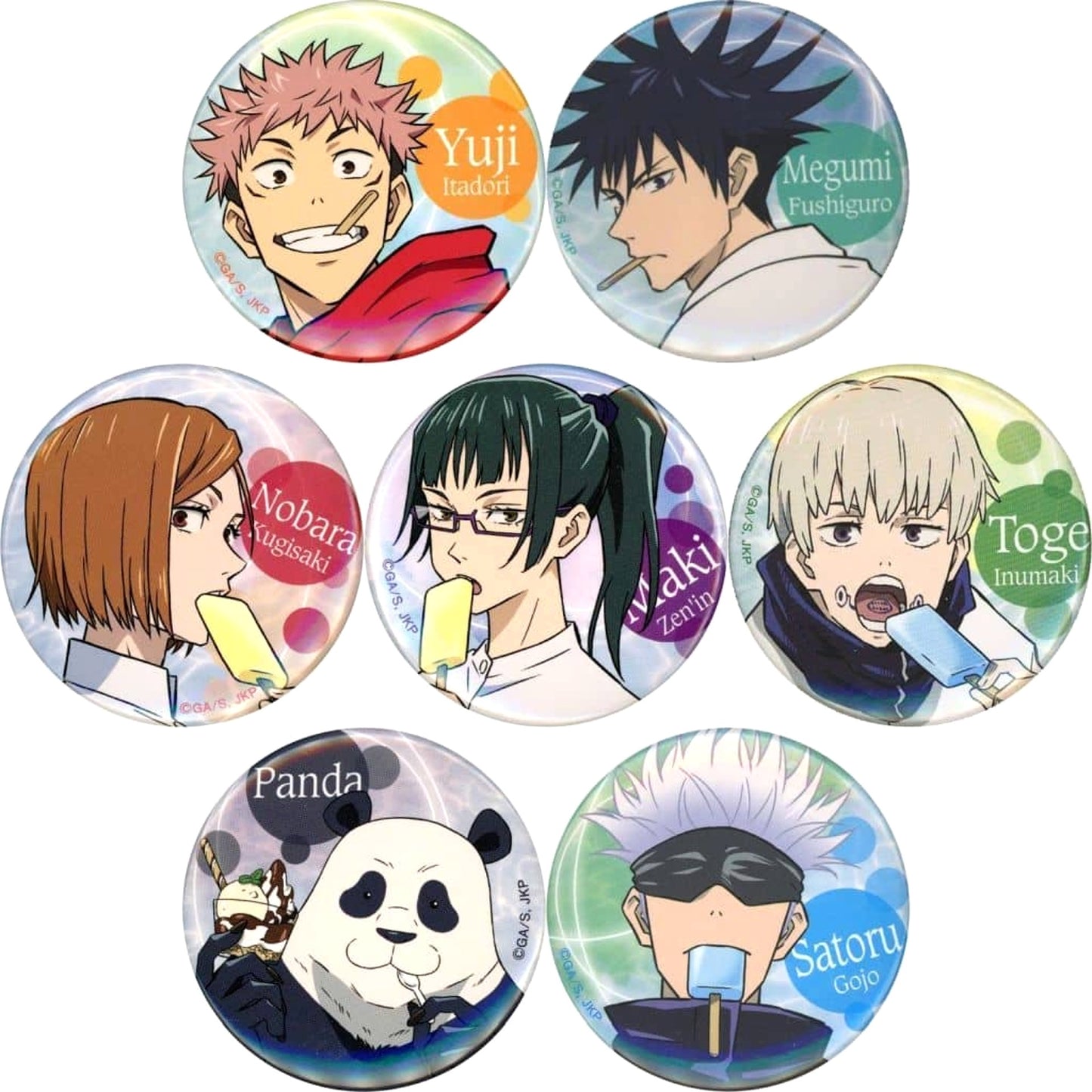 Megumi Fushiguro & Others Jujutsu Kaisen All 7 Types Set Chara Badge Collection Ice Series Original Drawing [USED]