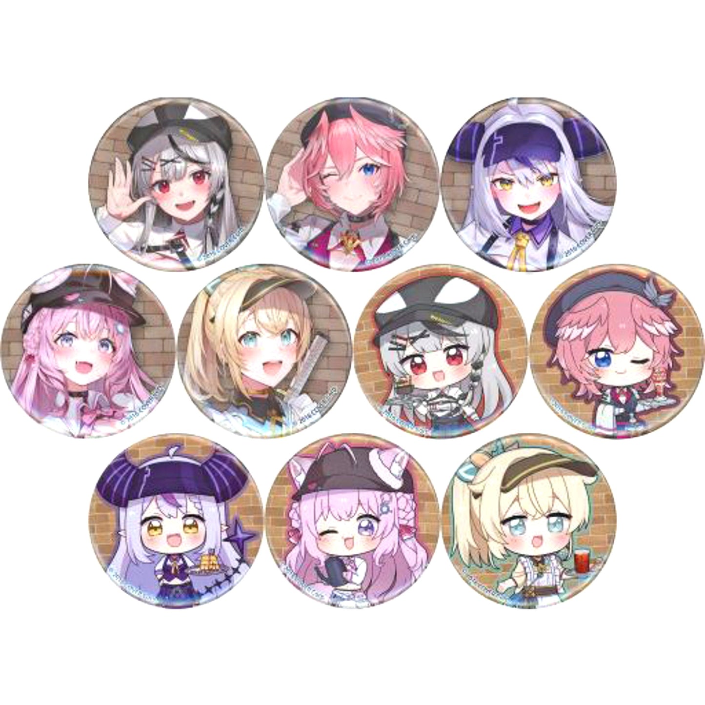 Set of 10 Virtual YouTuber Hololive holoX Cafe Shinryaku Sweets Paradise Trading Button [USED]