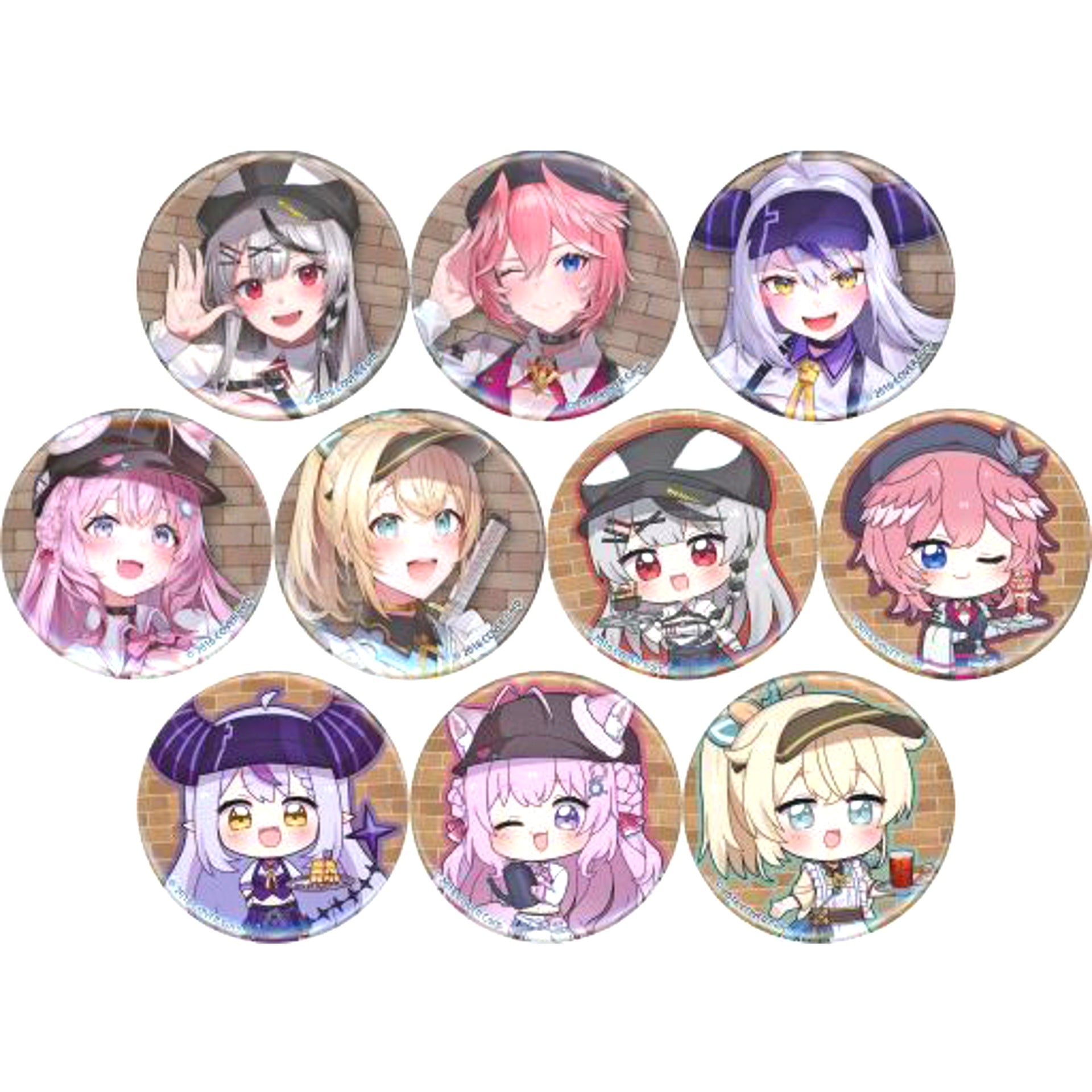 Set of 10 Virtual YouTuber Hololive holoX Cafe Shinryaku Sweets Paradise Trading Button [USED]