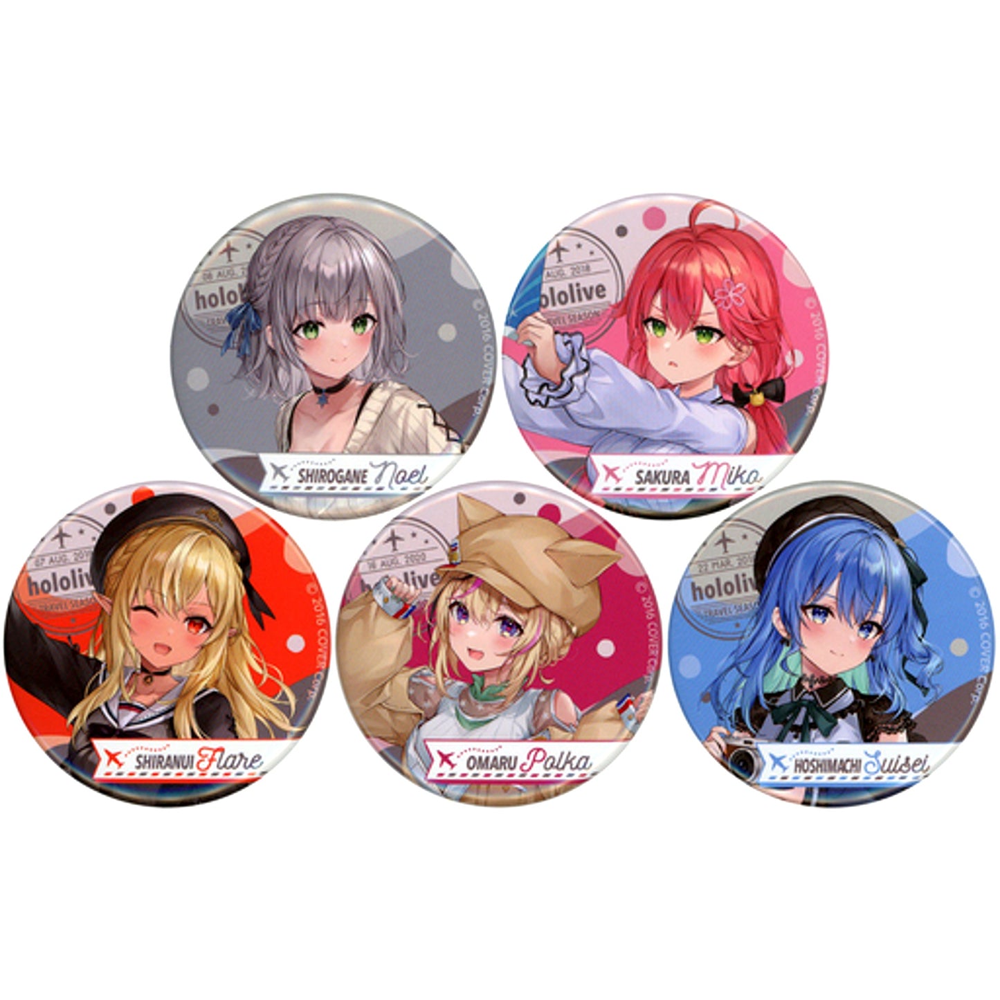 Set of 5 Group Virtual YouTuber Hololive Character Button Collection Travel season [USED]