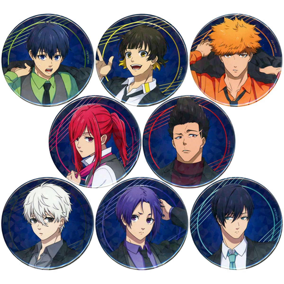 Set of 8 Blue Lock POP UP SHOP in Akihabara Sukima Store & TSUTAYA Hologram Button 65mm 02 Suit Ver. Original Illustration [USED]
