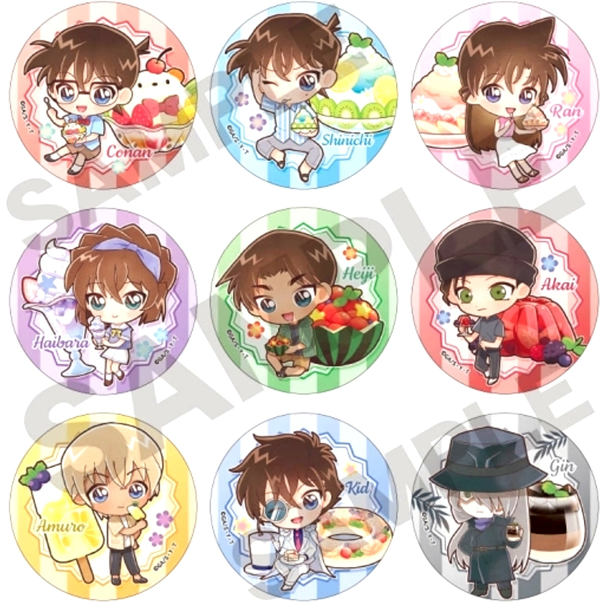 Set of 9 Detective Conan Trading Button Chara Peco Summer [USED]
