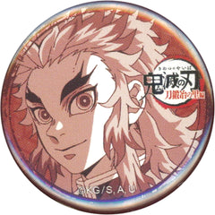 Demon Slayer: Kimetsu no Yaiba Swordsmith Village Arc Kyojuro Rengoku Lottery Badge 32mm Ufotable Cafe Machi Asobi Cafe Real Time Cafe Episode 9 Limited Buttons [USED]