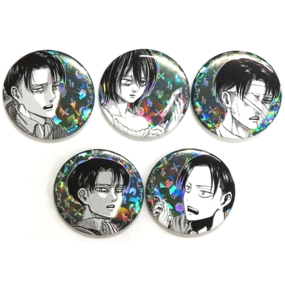 Attack on Titan Levi Ackerman Hologram Big Can Badge Levi Birthday2022 5 Piece Set Buttons [USED]