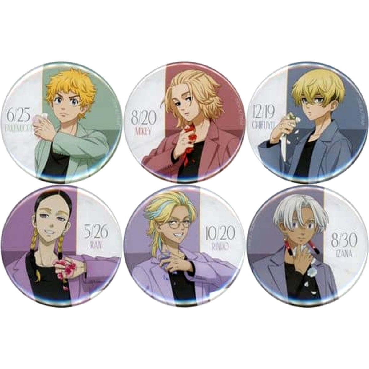 Tokyo Revengers Manjiro Sano & Others Trading Can Badge Dusty Flower Ver. Pop Up Shop in Marui Limited All 6 Types Set Buttons [USED]
