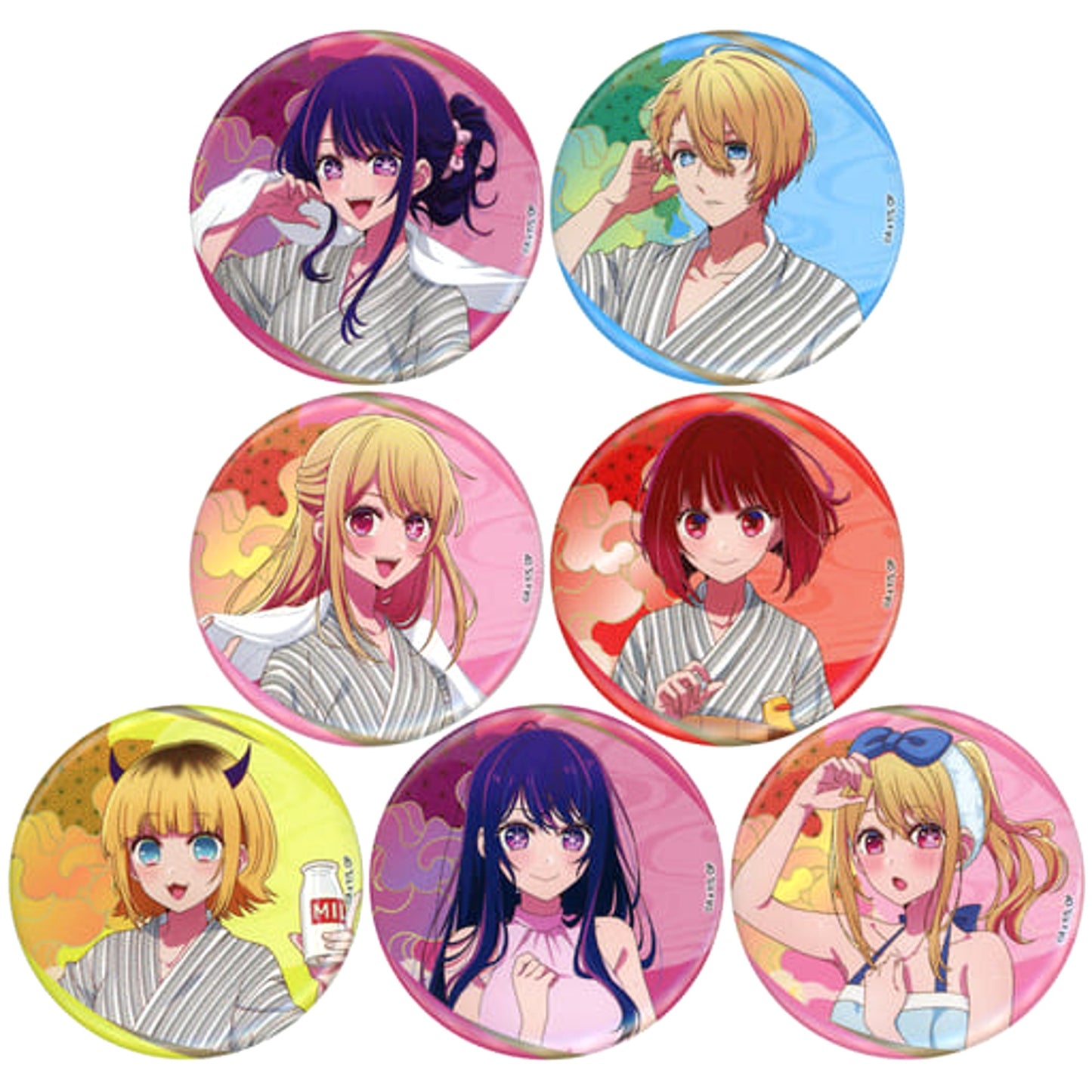 Ai Hoshino & Others Oshi No Ko 7 Types Set Normal Random Button Bath Ver. Gokurakuyu Raku Spa Gokuraku Oshi no Yu Tour Limited [USED]
