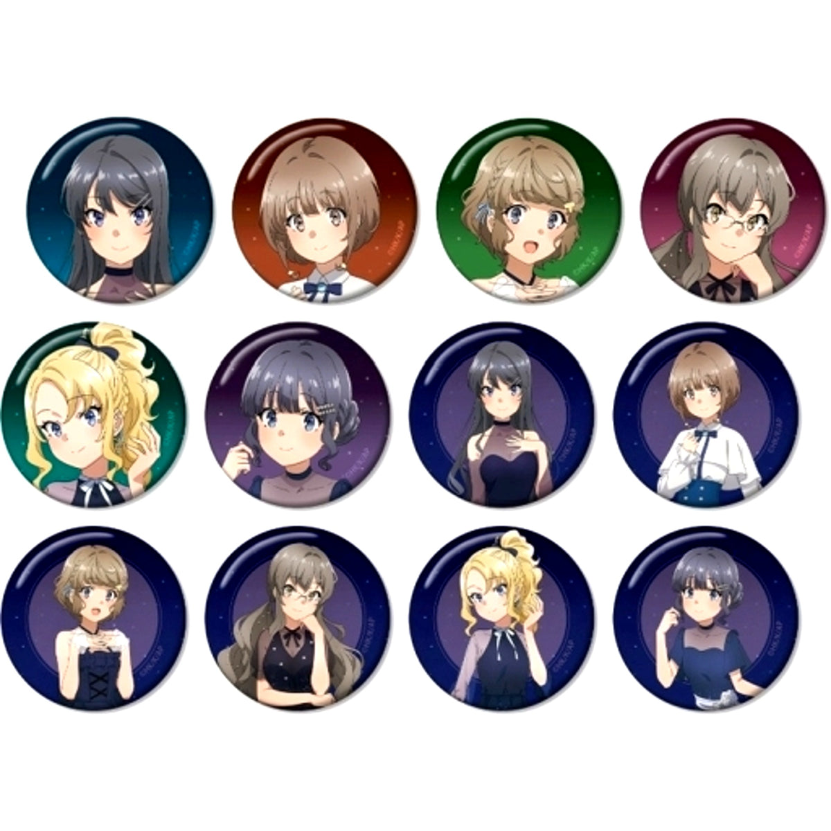 Set of 12 Rascal Does Not Dream of a Sister Venturing Out animate Fair Illustration Starry Sky Dress Ver. Trading Button [USED]