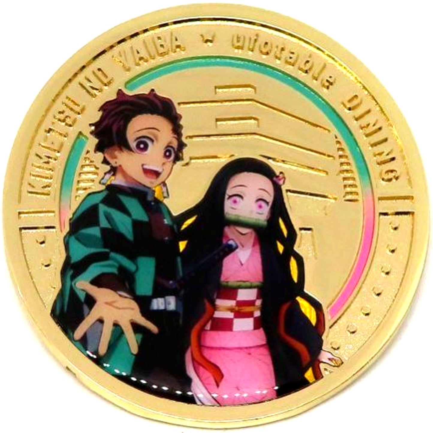 Tanjiro Kamado and Nezuko Kamado Demon Slayer: Kimetsu no Yaiba ufotable DINING HIROMA Commemorative Coin Style Random Pins Opening Commemoration [USED]